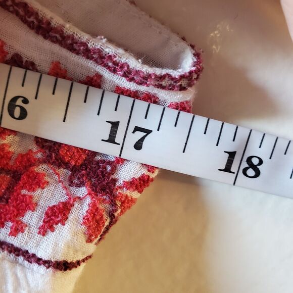 Joie White M Cotton Sun Dress with Red Floral Embroidery Boho Vacation Beach - Picture 10 of 11